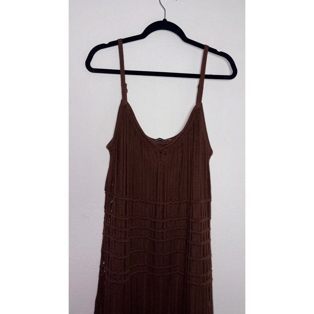 Abercrombie & Fitch Crochet Maxi Dress XXL chocolate Brown V-Neck Boho Knit new